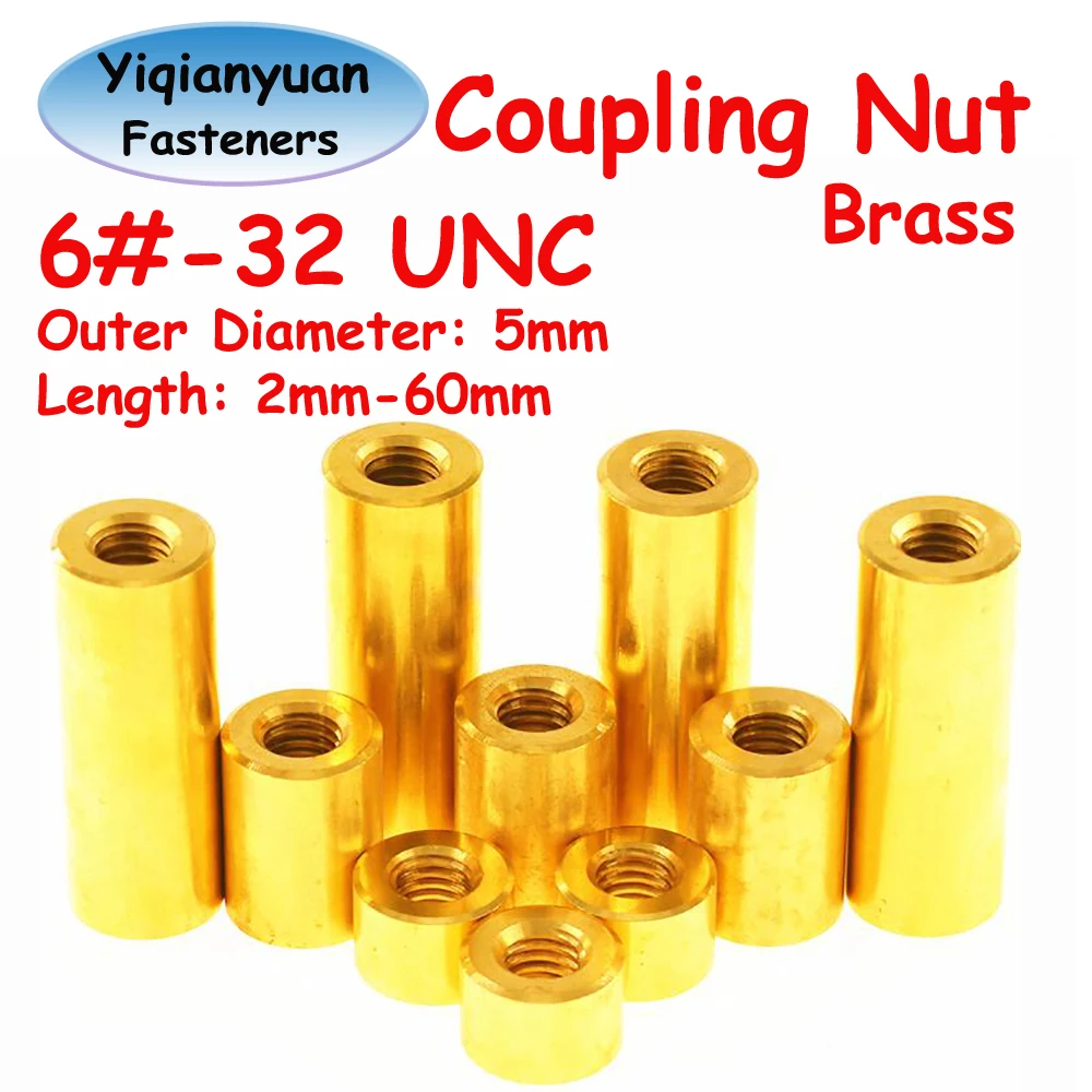 Yiqianyuan 6#-32 UNC Thread Round Brass Standoff Spacer Extended Long Coupling Nuts Copper Double Pass Hollow Pillars for PCB