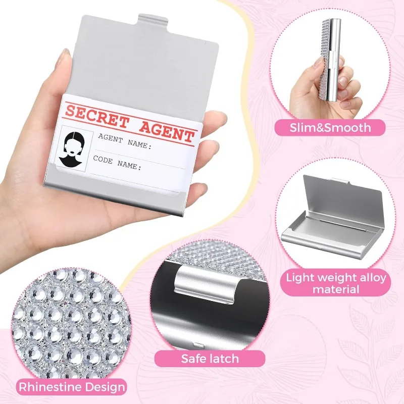 Qinsuee Bling Bling Small Business Card for Women 10-20 Sheets Capacity, Alloy Business Card Case, Pocket, Slim Business Card 4