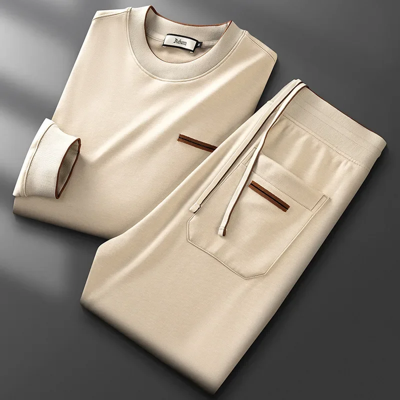 Minglu Spring Autumn Men's Sets High Quality Round Collar Long Sleeve Male Sweatshirt Fashion Elastic Waist Man Pants Tracksuit 3