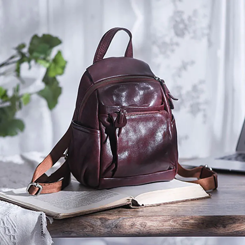 

Fashion luxury genuine leather ladies small backpack weekend outdoor party soft natural real cowhide women's cute mini bagpack