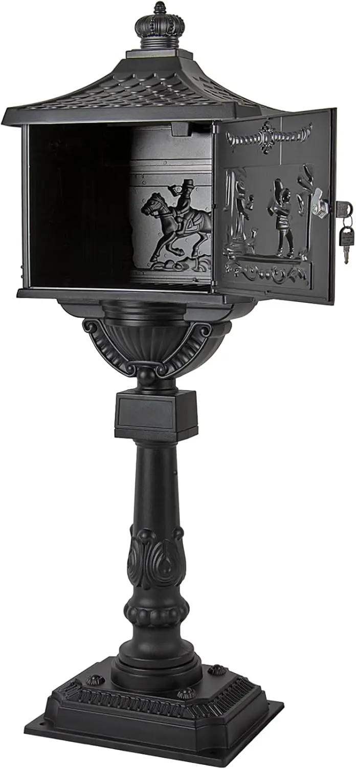 Polar Aurora Outdoor Mailbox Cast Aluminum Black Mail Box Postal Box Security Heavy Duty New