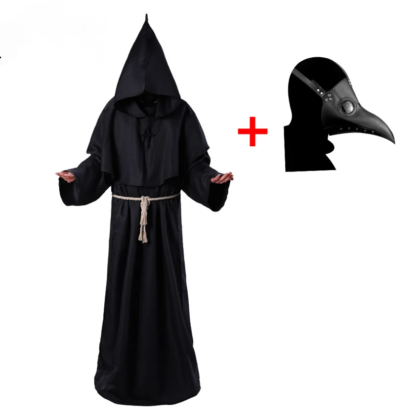 

Death Witch Carnival Halloween Priest Robe Plague Doctor Mask Black Wizard Cosplay Costumes Performance Cape Punks Clothing
