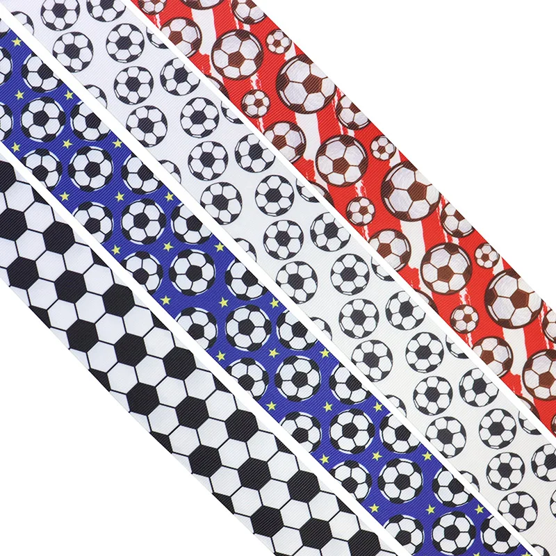 9mm 25mm 38mm Sports Soccer Football Print Grosgrain Ribbon Hairbows Materials Band DIY Sewing Accessories Gift Packing Crafts