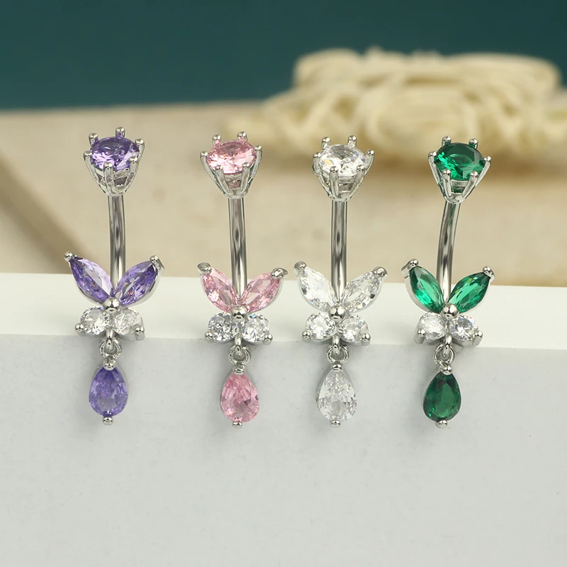 14G Dangle Butterfly Belly Rings 10mm Belly Bars Stainless Steel Belly Button Bars Navel Rings Belly Navel Piercing Jewelry 5 co