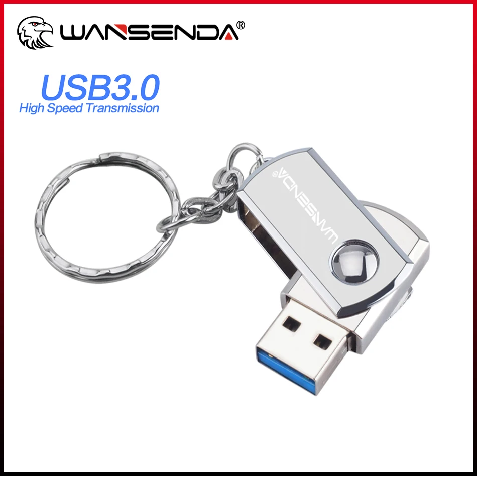 WANSENDA Metal USB Flash Drive USB 3.0 Keychain, 256GB 128GB 64GB 32GB 16GB 8GB Stainless Steel