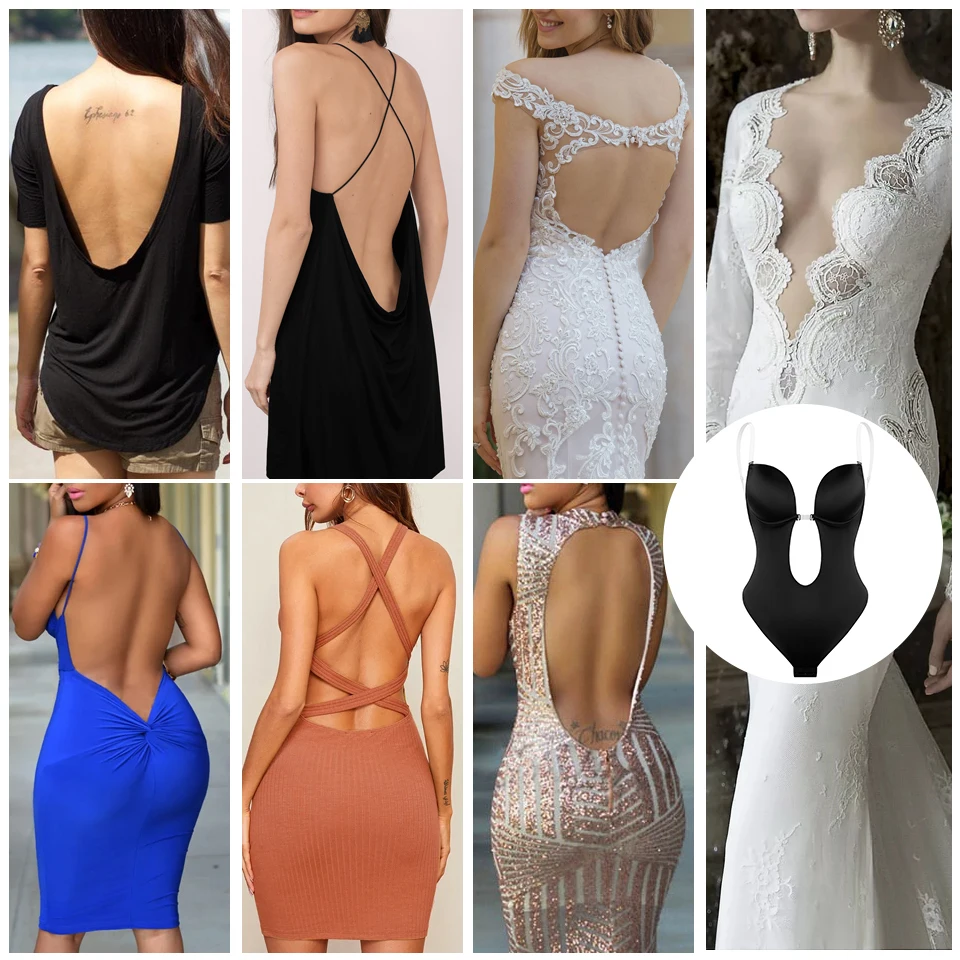Women Shapewear Bodysuit Deep V-Neck Body Shaper Padded Bra Backless U Plunge Thong Shaper Waist Trainer Push Up Party Underwear