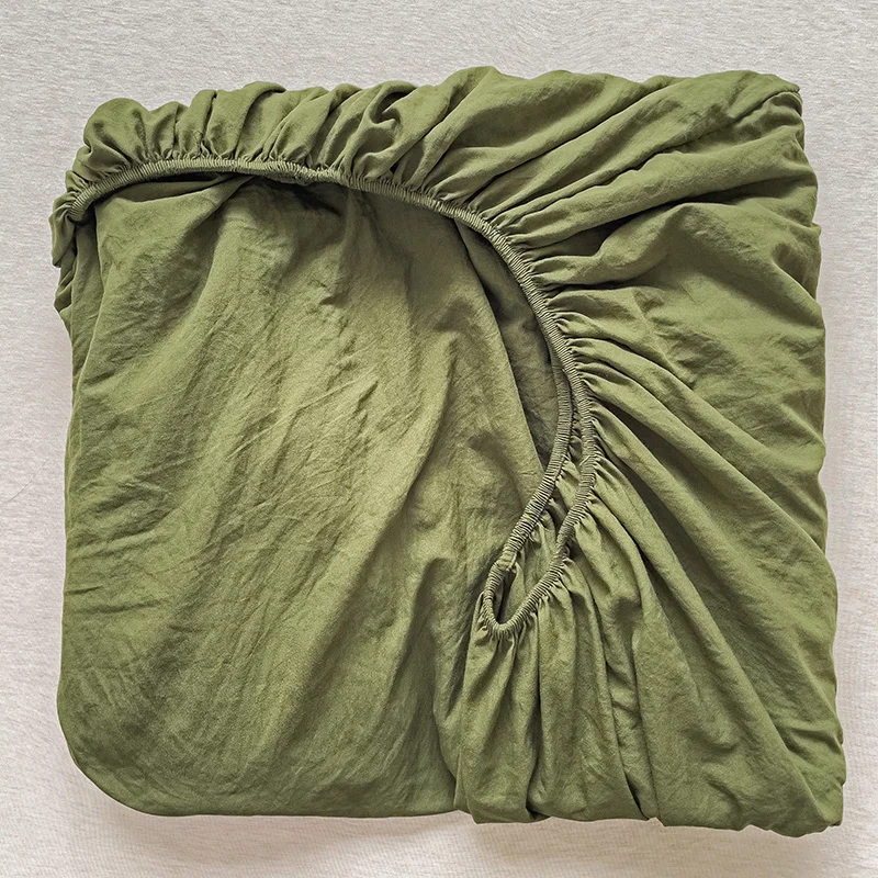 Washed Cotton Fitted Sheet with Elastic Bands Non Slip Adjustable Mattress Cover for Double King Queen Bed 90x200 150x200 180 6