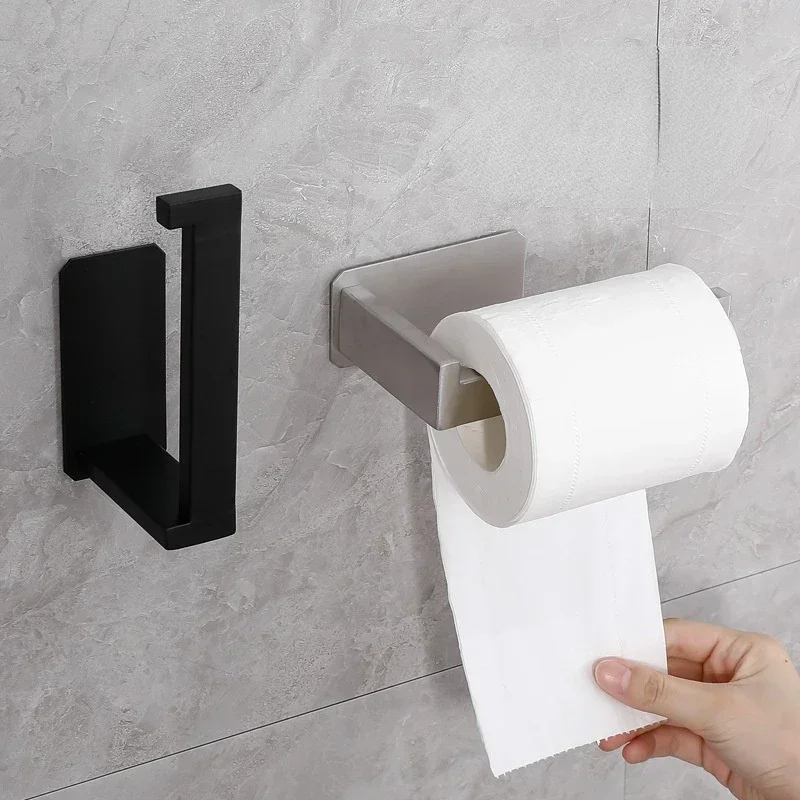 Stainless Steel Toilet Roll Holder Self Adhesive Bathroom Tissue Paper Holder Black Finish No Screw