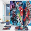 Boys Spider Man Anime Bath Shower Curtain Set 4pcs with Hooks Waterproof Bathroom Toilet Mat Lid Decor 2
