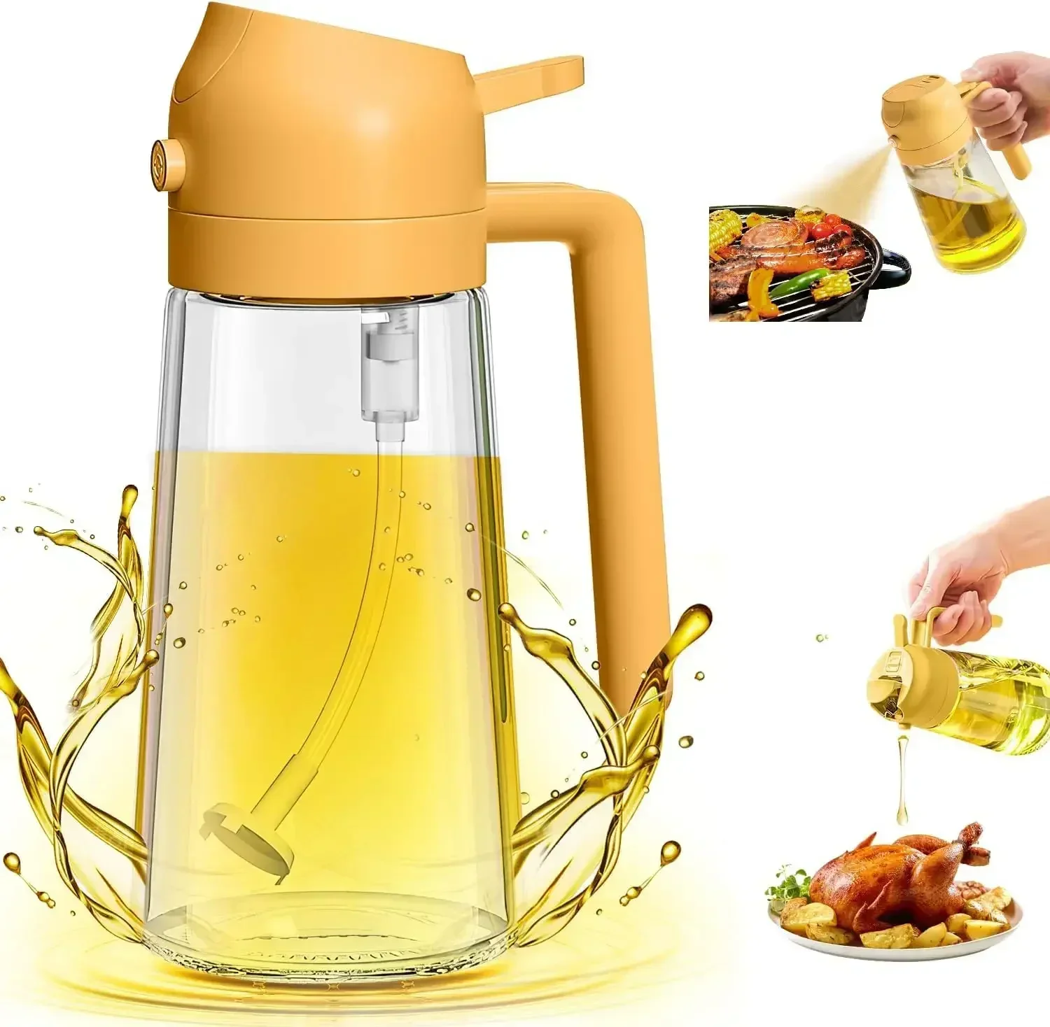 Description Picture 2 of itemGlass Oil Bottle 2in1 Oil Spray Oil Polisher Kitchen Cooking Oils Dispenser Seasoning Container Cruet for Camping BBQ Baking