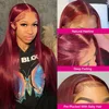 99J Burgundy 13x6 Colored HD Lace Front Wig Human Hair Wigs PrePlucked Premium Red Peruvian Straight Lace Frontal Human Hair Wig 4