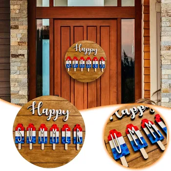 Wooden Door Sign Happy Summer Ice Lollipop Logo Home Party Holiday Decoration Hanging Tag Hanging Piece Front Welcome Sign 3