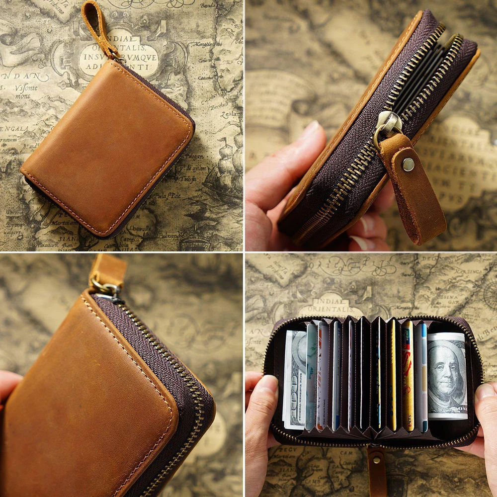 Vintage Genuine Leather Accordion Wallet - Large Capacity Multi-Slot Card Holder & Coin Purse