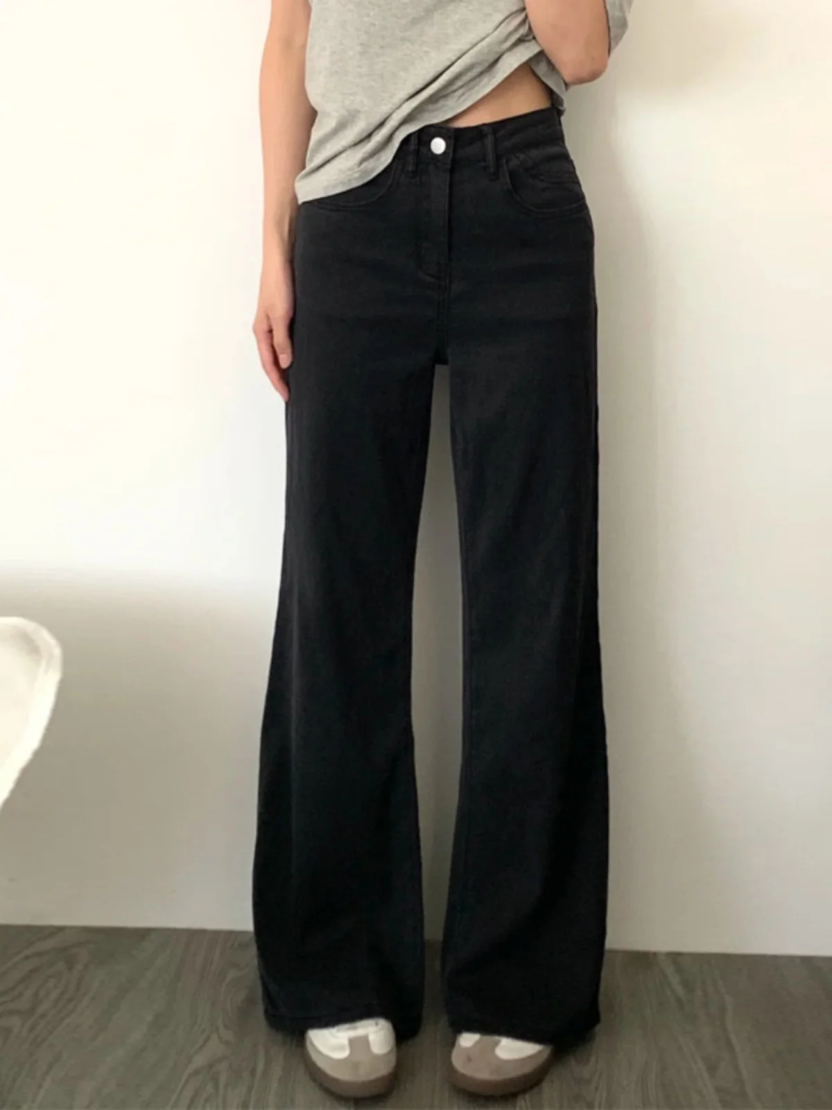 Black Loose Fit High Waist Wide Leg Jeans Women's Spring Autumn Straight Flared Trousers Comfortable Slimming Denim Pants - 2
