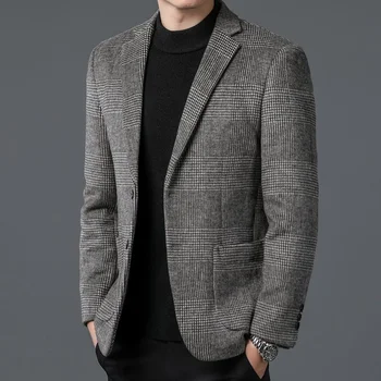 최고 등급 울 따뜻한 남성 블레이저 2022, 남성 스마트 캐주얼 클래식 싱글 브레스트 블레이저, Mujer 브랜드 의류, 가을 겨울 신상