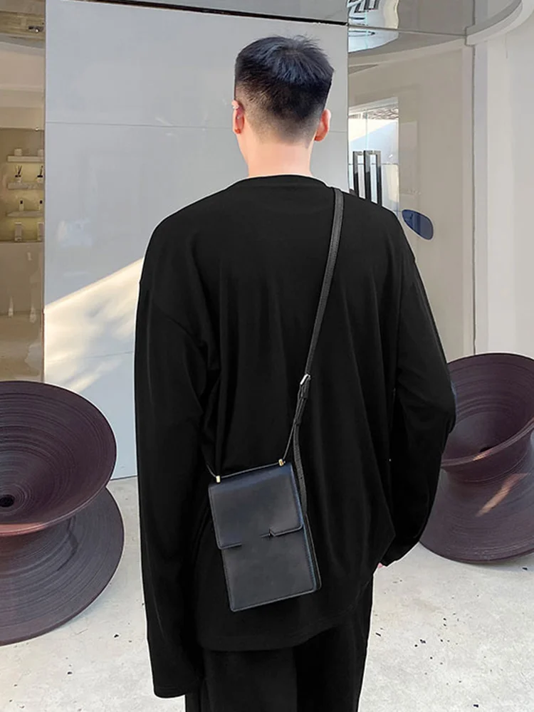 

Overlapping Irregular Hem Round Neck Knitted Men's Long Sleeve T-shirt Korean Fashion Pullover Tops Japan Style Clothing