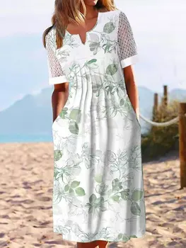 Temperament Holiday Printed Dress Fashion Elegant Casual Dress Woman Short Sleeve Loose Dresses Woman 1