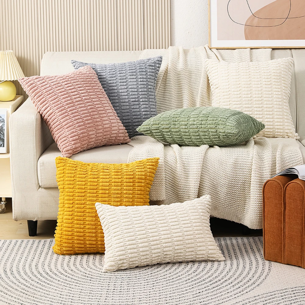 

Nordic Modern Solid Color Throw Pillowcase Soft Corduroy Stripe Cushion Cover Sofa Living Room Decor Pillowslip 45X45CM/30X50CM