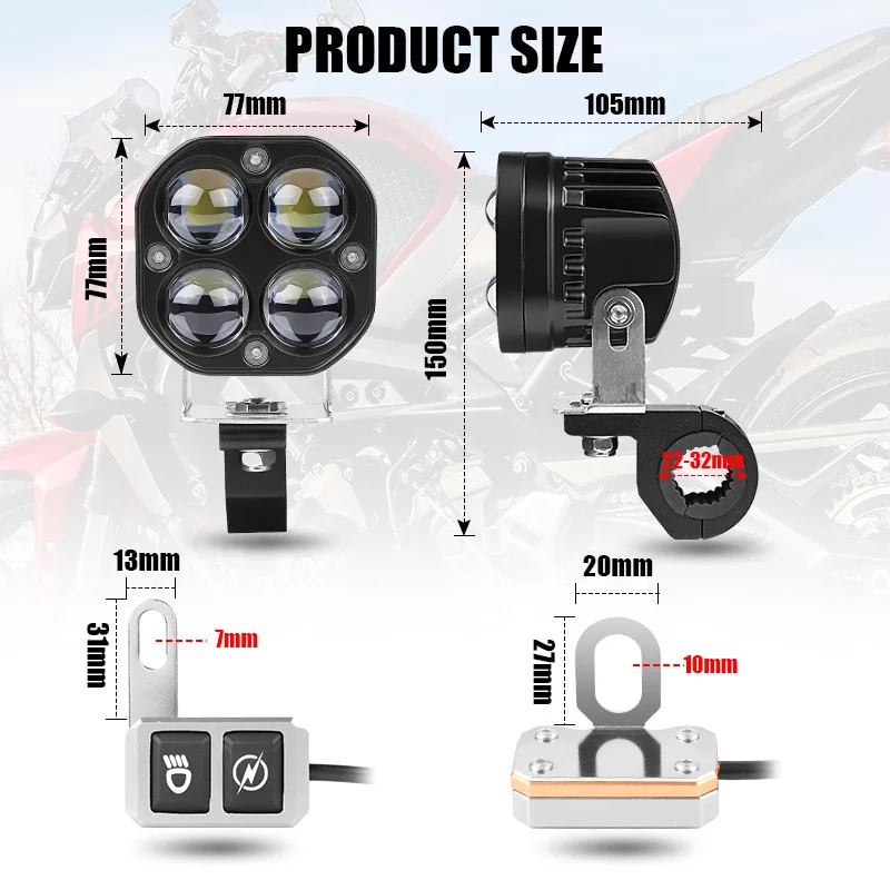 10000LM White Yellow LED Work Light Motorcycle Square Spotlight