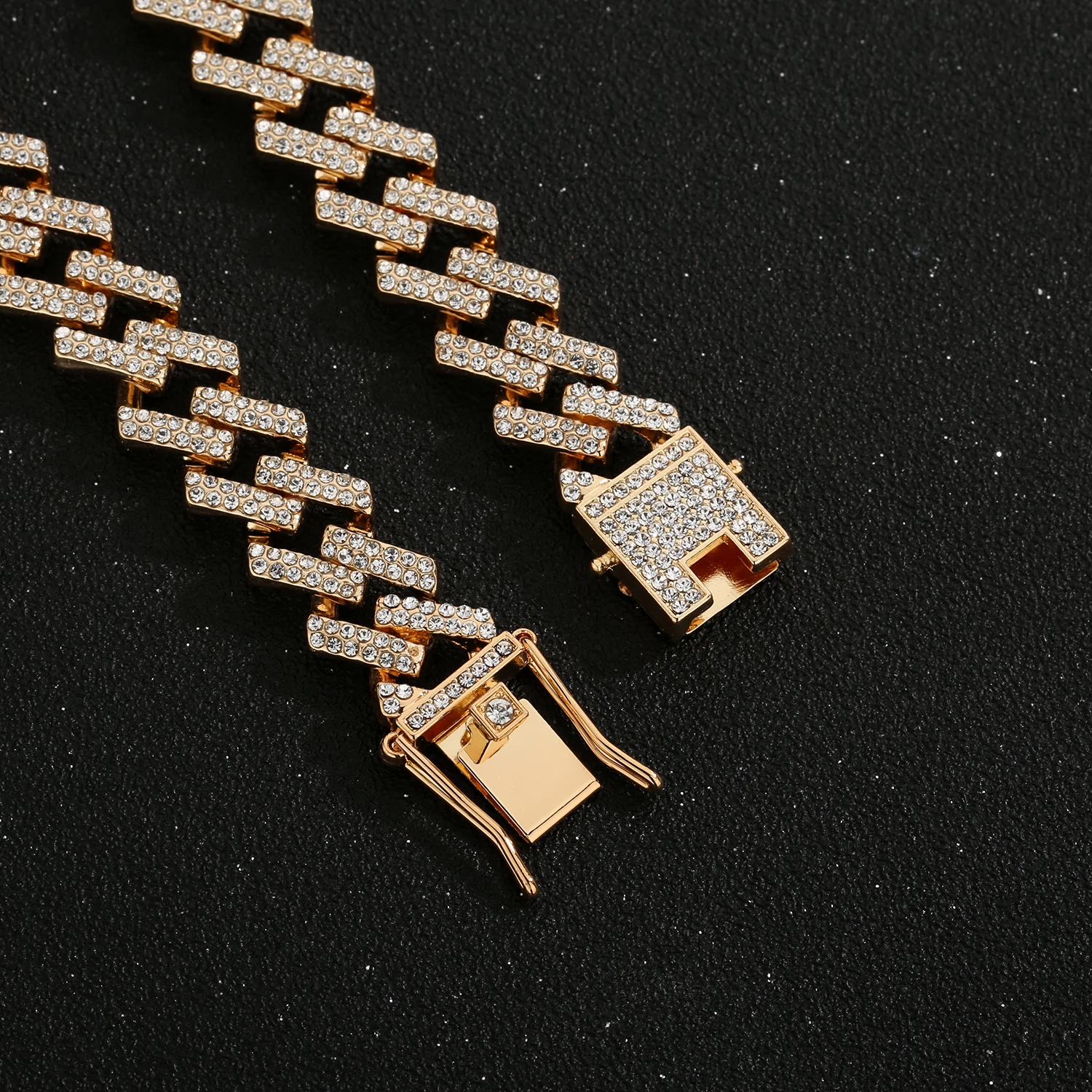 New Hip Hop Rhombus Cuban Necklace Iced Out Bling Necklace Men's Women's 12mm Wide Hip Hop Crystal Fashion Jew