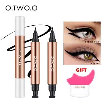 O.TW O.O 2pcs 아이 라이너 스탬프 키트 아이 라이너 펜슬 방수 오래 지속되는 방지 블랙 리퀴드 아이 라이너 스탬프 아이 메이크업