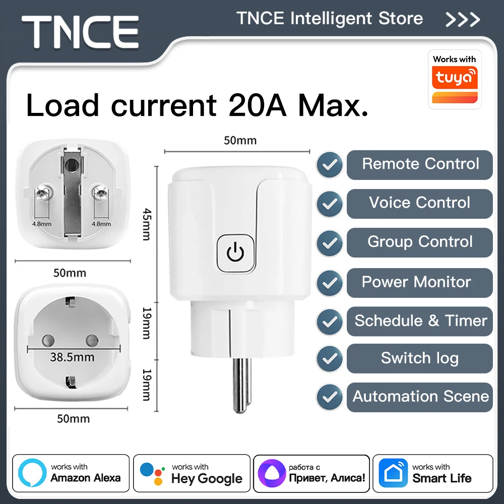 Smart WiFi Plug EU 16A/20A with Power Monitoring & Voice Control