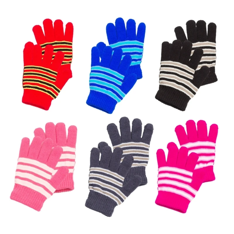 

Windproof Cycling Gloves Winter Full Finger Mitten Thicken Warm Christmas Striped Pattern Gloves for Children Gift