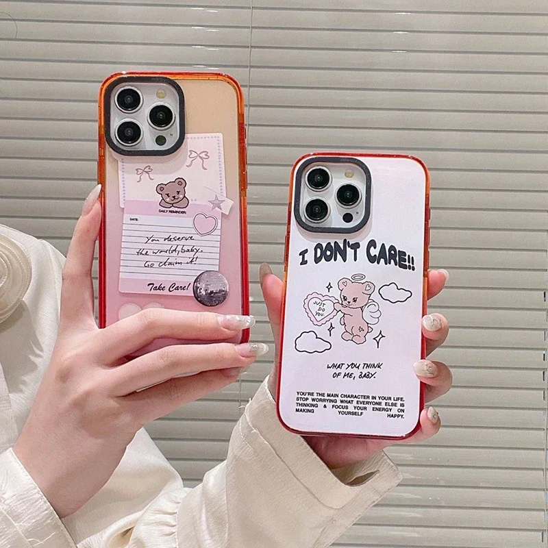 

Cute Bear Peach Gradient Border 2.0 Acrylic Phone Case Cover for IPhone 11 12 13 14 15 Pro Max Case