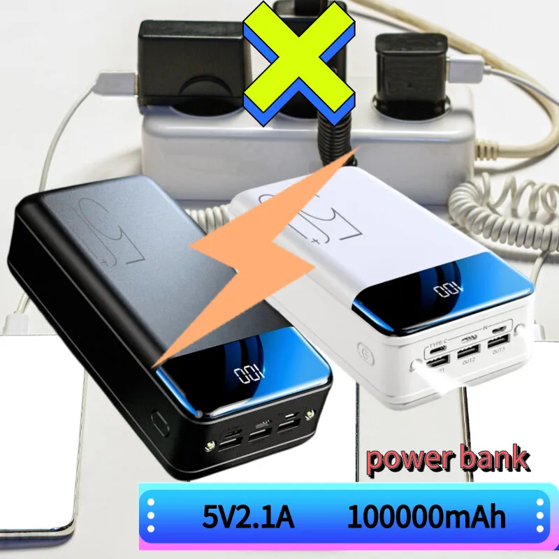 

2023 100000 Mah Universal Mobile Charging Bank with 5V2.1A, Dual LED Lights and Three Inputs/outputs, Portable Charger