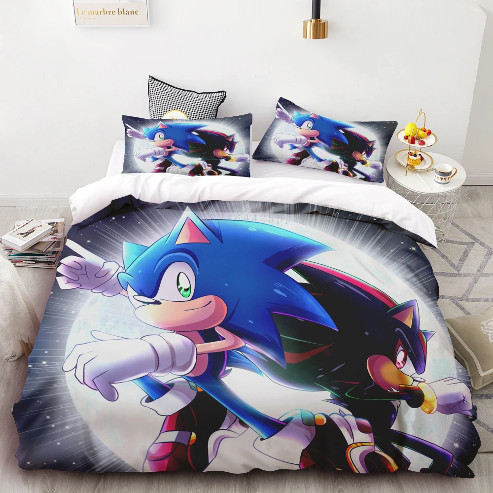 thumbnail image 1 of Juego de edredón de 3 piezas con estampado digital 3D de Sonic Boy, suave, 100 % poliéster, tamaño king, para adolescentes, regalo para dormitorio, 1 of 4