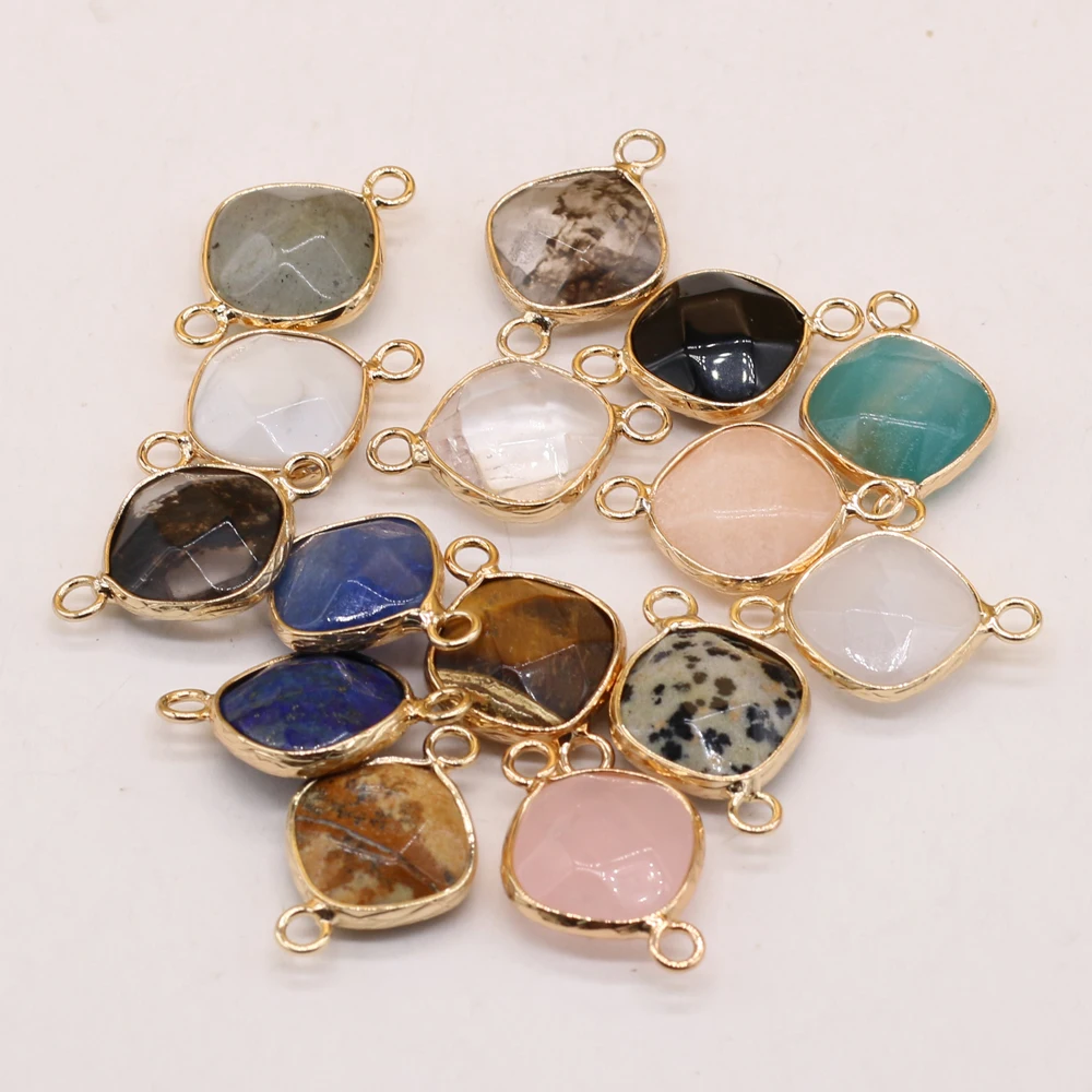 2PcsNaturalStoneConnectorsRhombicShapeCrystalQuartzAgateStone