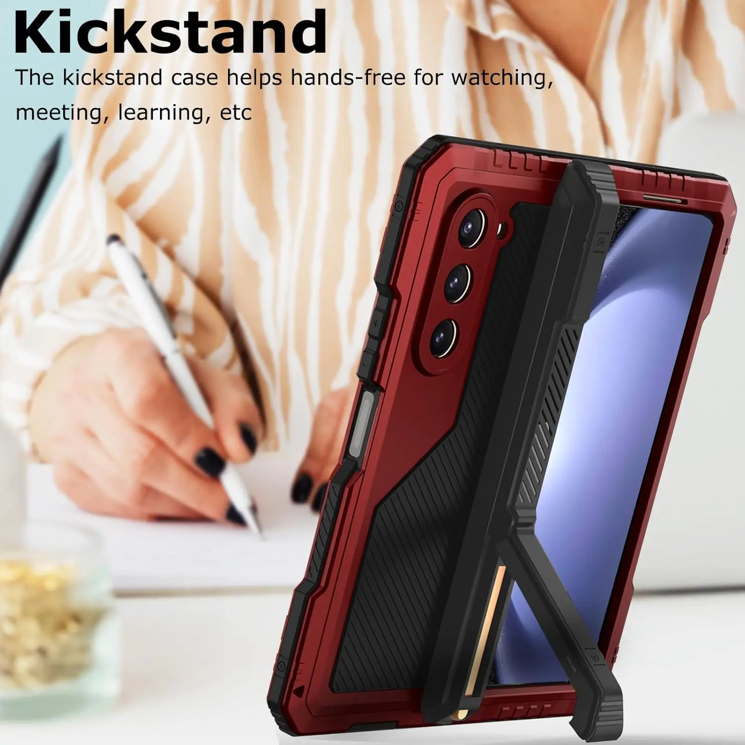 Heavy Duty Shockproof Case with S Pen Holder and Screen Protector Stand - Full-Body Metal Cover
