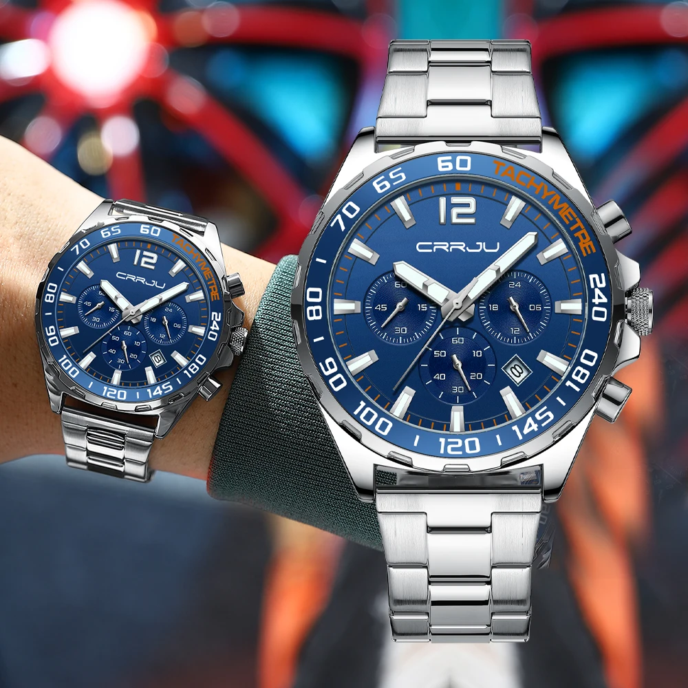 Crrju Stainless Steel Watches For Mens Creative Fashion Luminous Dial With Chronograph Clock Relogio Masculino - Quartz Wristwatches - AliExpress