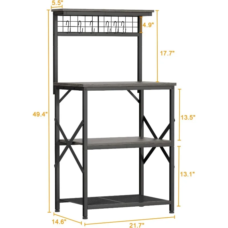 Kitchen Bakers Rack, Microwave Stand with Storage 4 Tiers, Coffee Bar Station with 6 S Hooks and Pegboard 3