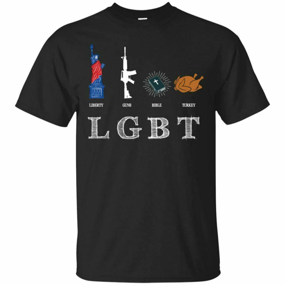 

LGBT Liberty, Guns, Bible, Turkey T-shirt Funny Thanksgiving Tee Men's Short Sleeve O-Neck Shirt Tee