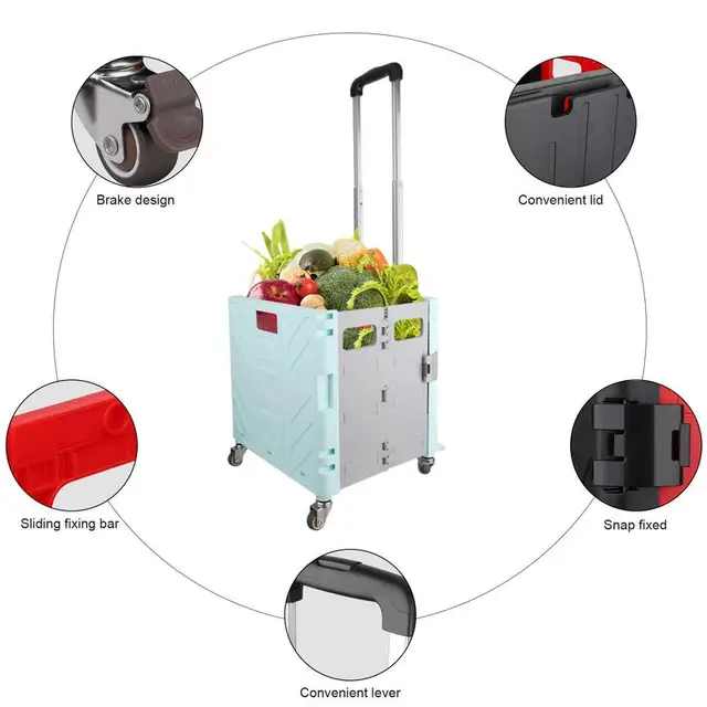 Tanári Gördülő Kocsi Összecsukható Bevásárló Nagy Teherbíró Doboz Élelmiszerbolt Kosár Táska Hordozható Teleszkópos Fogantyúval - Image 4