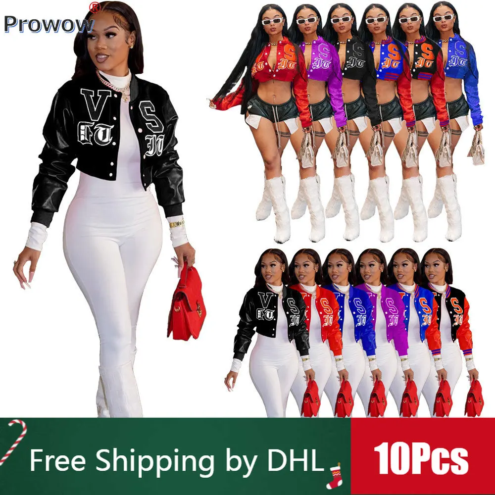 

10 Pcs Bulk Baseball Uniform Jackets Women Sexy Crop Jacket 2023 Summer Casual Loose Letters Printing Short Coats Wholesale 9370