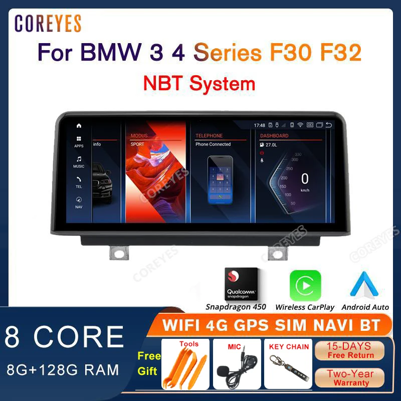 

COREYES 10.25'' Android 12 Carplay For BMW 3 Series 4 Series F30 F31 F32 F33 F34 F35 F36 NBT System Car Radio Snapdragon 450