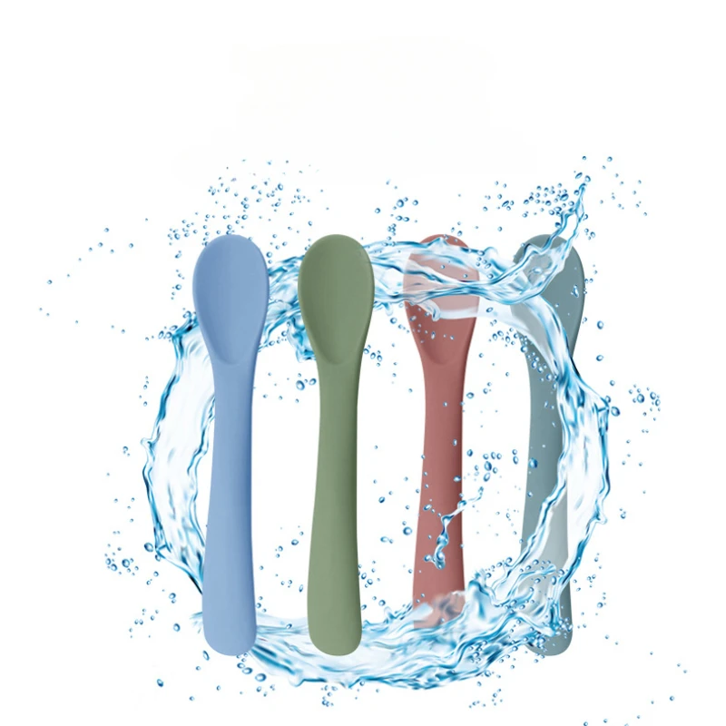 Food Grade Silicone Small Curved Spoon Baby Food Spoon Children Tableware Feeding Soft silicone feeding spoon