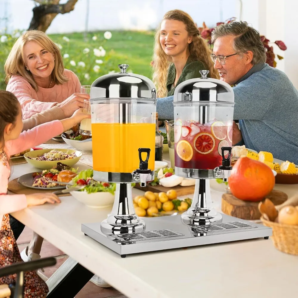 4.4 gallon dual drink dispenser, beverage dispensers with ice core and spigot, stainless steel juice dispenser for parties, wed