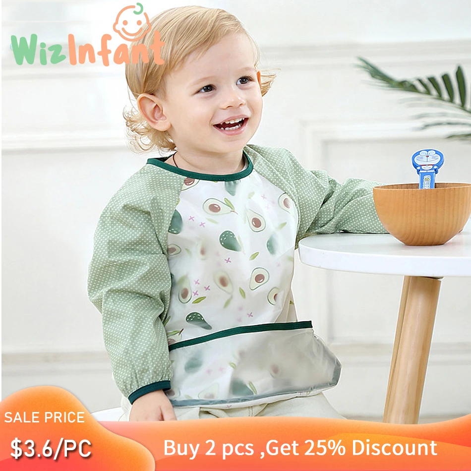 WizInfant 2022 Baby Bib Waterproof Apron Long Sleeve Art Smock for Kids Chest Protection Feeding Bibs crochet baby accessories