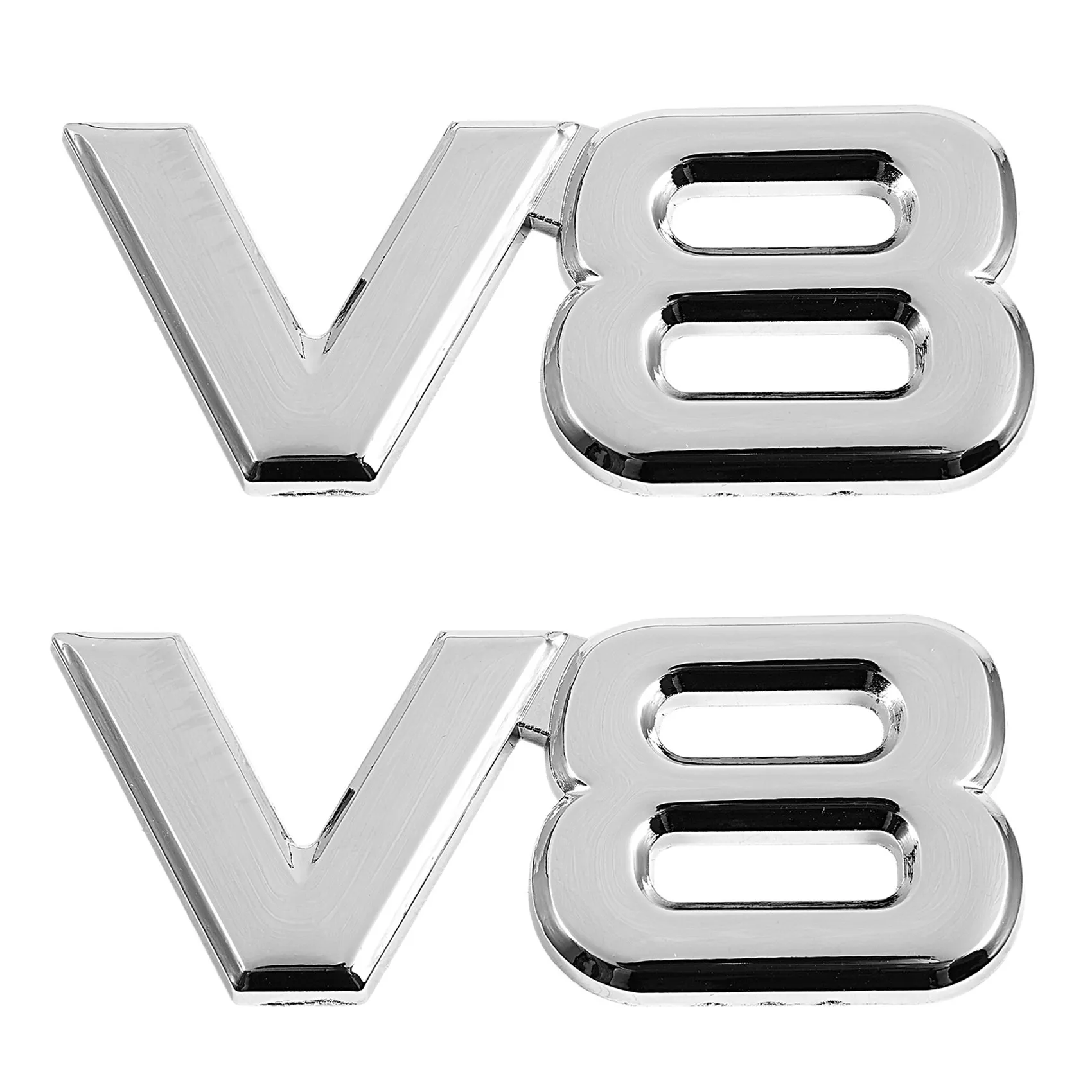 

2 шт., серебристые наклейки на заднюю эмблему автомобиля V8, 7, 5 х3, 5 см