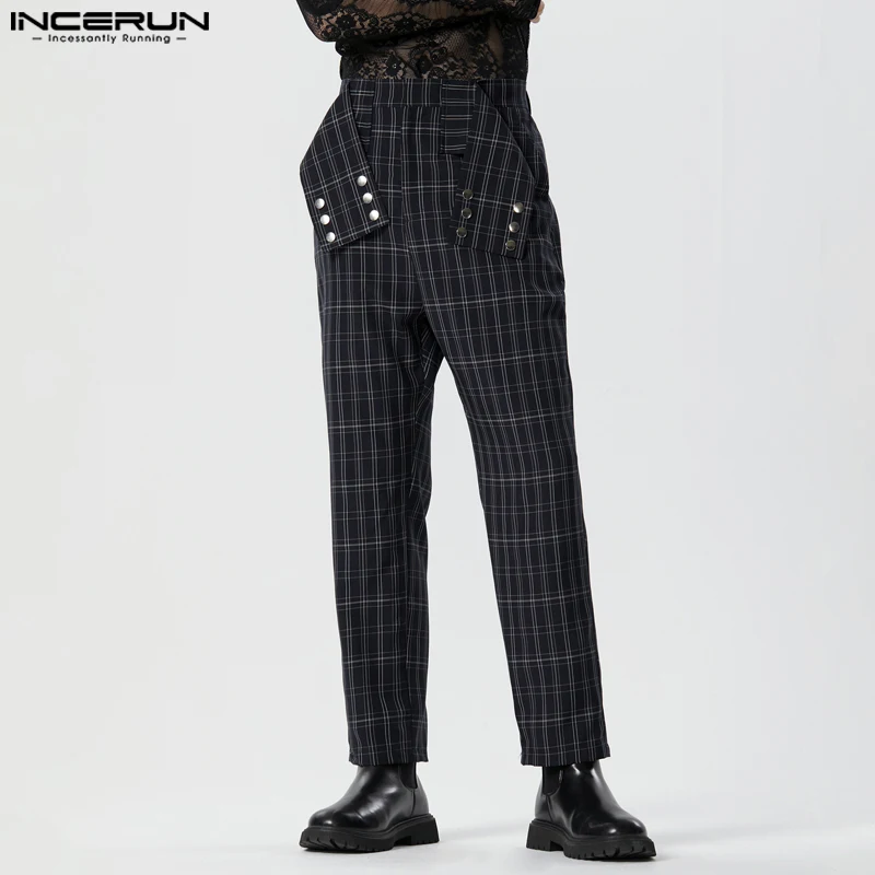 INCERUN 2023 American Style New Mens Pantalons Checkered Design Trousers Casual Streetwear All-match Narrow Leg Long Pants S-5XL