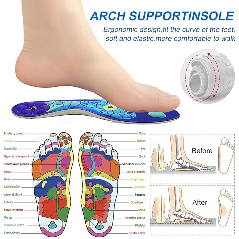 1 Pairs Magnetic Therapy Massage Insoles Arch Support Sports Insole Foot Health Care Shoe Pads for Relieve Fatigue Foot Training