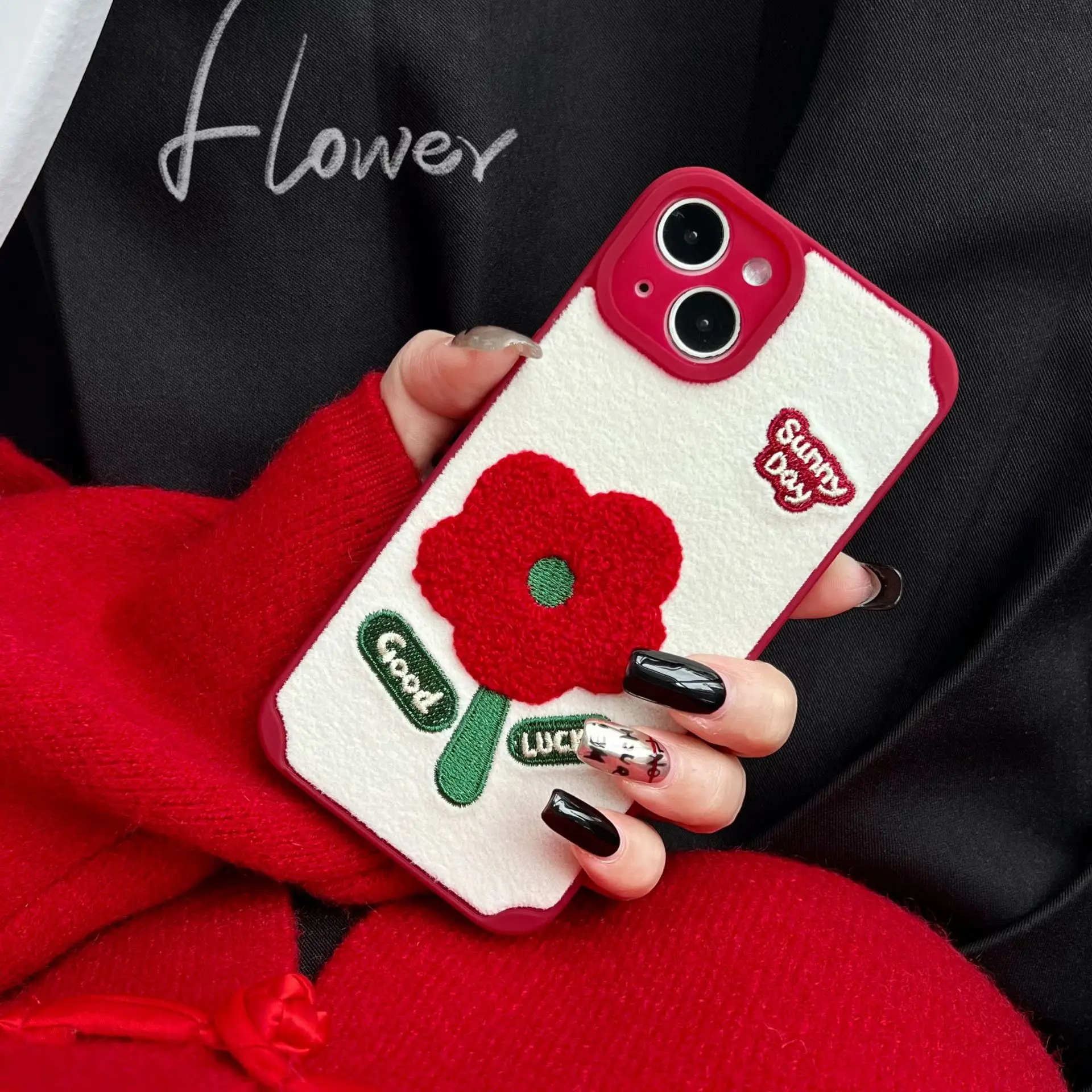 

Cute Cartoon Plush Embroidery Phone Case For iPhone 15 14 Plus 13 12 Pro Max 11 Shockproof Soft TPU Smartphone Protector Cover