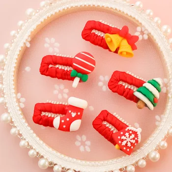 Fashion Handmade BB Clip Hair Clip Christmas Red Christmas Tree Elk Santa Claus Accessories for Puppy Cat Dog Pet Supplies