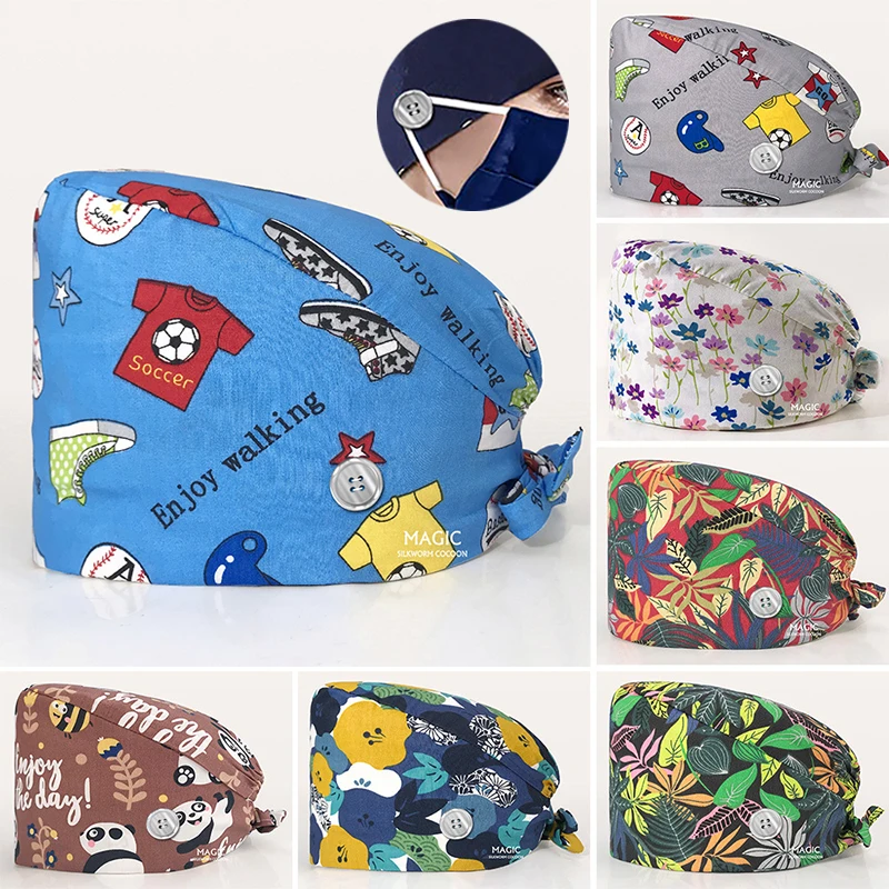 

Lab dust caps women scrubs printing hats for long hair pet grooming caps scrubs women beauty salon working hat