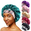 Women's Satin Solid Sleeping Hat Night Sleep Hair Care Bonnet Nightcap Silky Shower Caps Elastic Flower Print Band Unisex Cap 1