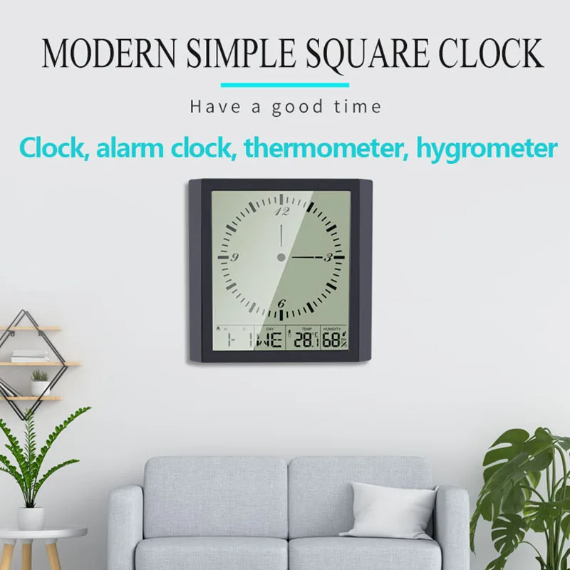 

Multi-functional digital LCD large display calendar alarm clock battery electronic wall clock with thermometer hygrometer