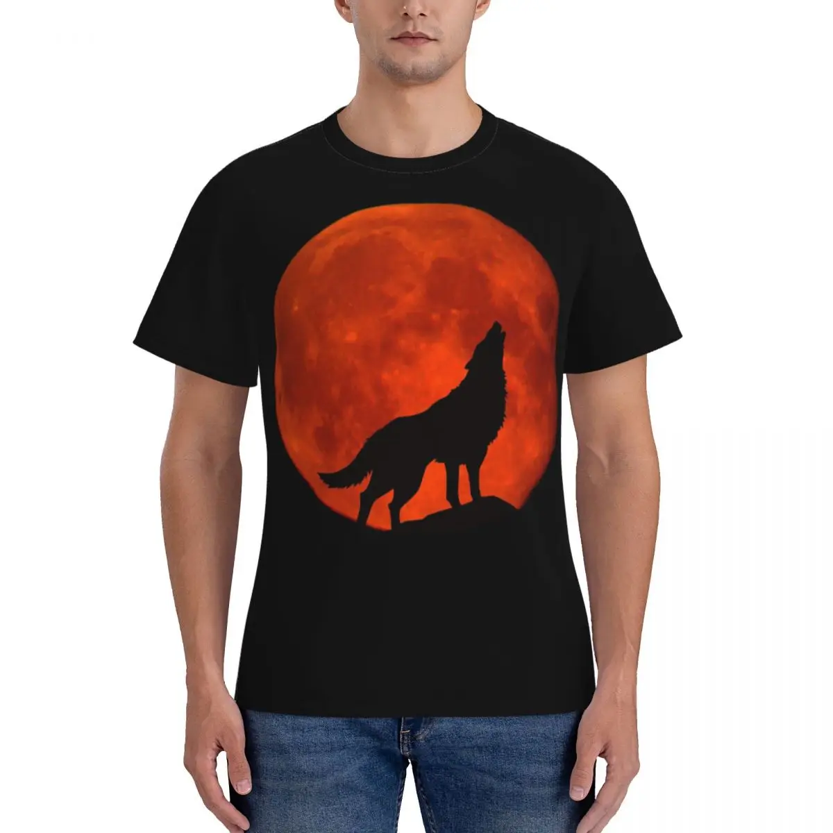 

Wolf Red Moon Setting Sun Men's tight fitting sports T-shirt,Gym SportswearT-shirt